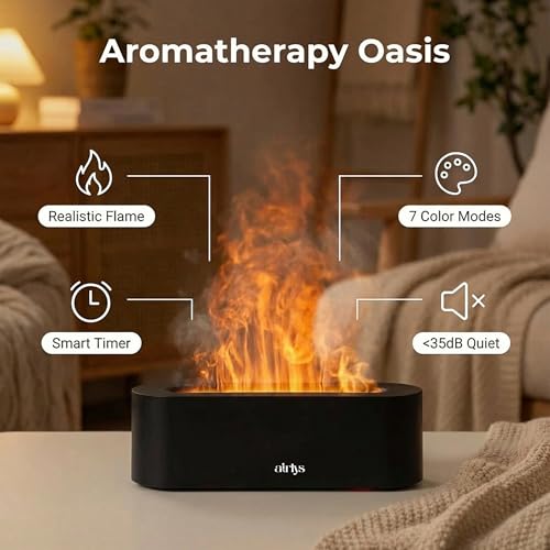 Image of Aroma Flame Diffuser with Free 15ml Premium Essential Oil Aromatherapy Humidifier Realistic Flame Effect | 7 Color LED Modes | Ultrasonic Quiet Mist | Auto Shut-Off Timer