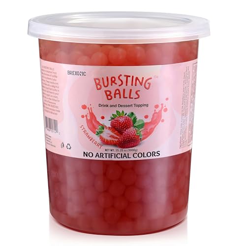 BREXONIC Strawberry Boba Pearls Popping Bursting Boba, Tapioca Pearls For Bubble Tea, No Artificail Colors (2 LB 1 Pack)