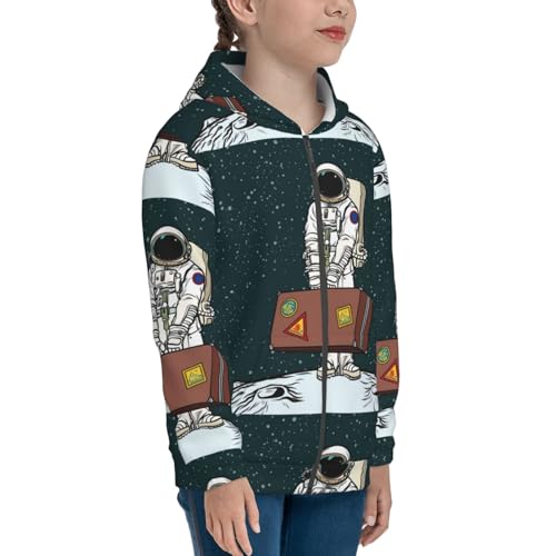 Astronaut Traveler with Suitcase Kids Pullover Hoodies Boys Zip Up Sweatshirts Girls Athletic Clothes with Pocket4