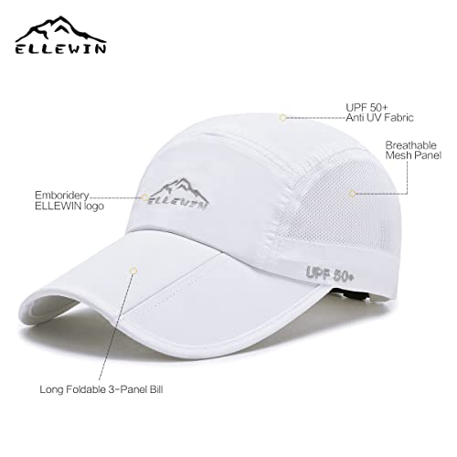 Ellewin Unisex Baseball Cap Upf 50 Unstructured Hat With Foldable Long Large Bill, A-White-Ellewin Logo, M-L-Xl #TOP3