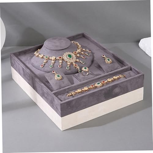 Plateau organisateur de bijoux en velours gris multi-compartiment - 2