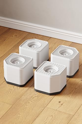 YUYUTORI洗濯機用防振かさ上げ台 高さ調節・防音・防振ゴムマット 乾燥機・冷蔵庫用置き台 取り外し可能 家具に傷防止 積み重ね使用可能 滑り止め 床に傷防止 振動吸収 かさ上げ用 高さ45mm/75mm 4個入り 耐荷重約1000kg ホワイト