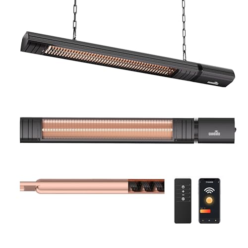 Ceiling Electric Outdoor Heater Wifi Control Wall-Mounted Hanging Patio 1500W Infrared 9 Heat Levels, 24H Timers, Carbon Fiber Tube Heating Wall Heater for Gazebo, Balcony (Rose Gold Quartz Glass)