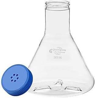 Chemglass CLS-2026-20 Series CLS-2026 Fern Bach Flask with Side and Bottom Baffles, Plain 59 mm ID Top, 210 mm OD, 230 mm Height, 2800 mL
