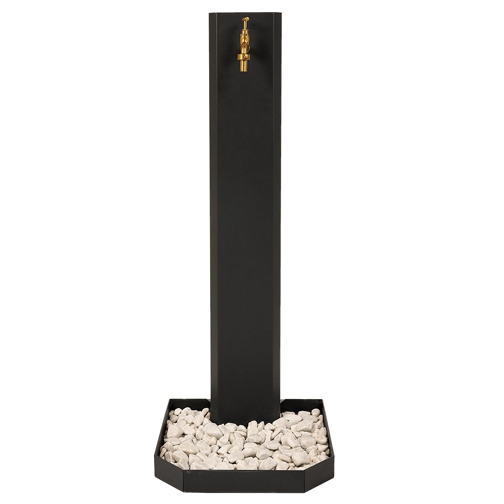 Fuente de jardín moderna, antracita, acero, grifo latón, flexible, con empalme y guijarros, 1 m (con piedras, antracita)