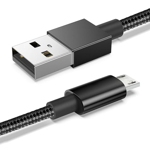 TECHTRENCH 2 Metres Micro USB Cable, Fast Charging, High-Speed Data Transfer, Reinforced Connectors, Nylon Braided Lead for Samsung Galaxy, Huawei, Kindle, Xbox