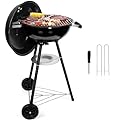 HaSteeL 18 Inch Charcoal Grill, Black Kettle Outdoor Barbecue Grill, 2-In-1 Portable BBQ Grill with Wheels for Camping Backyard Patio Picnic, Porcelain-Enameled Lid & Fire Bowl, 254.SQ.IN Cooking Area