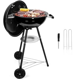 HaSteeL 18 Inch Charcoal Grill, Black Kettle Outdoor Barbecue Grill, 2-In-1 Portable BBQ Grill with Wheels for Camping/Backyard/Patio/Picnic, Porcelain-Enameled Lid & Fire Bowl, 254.SQ.IN Cooking Area