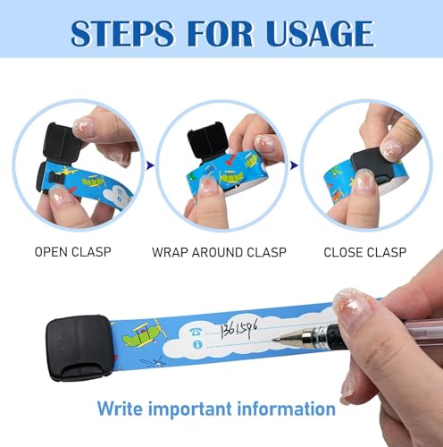 IS MUHE 16 Pieces Child Safety ID Wristband, ® Reusable&Waterproof Safety ID Bracelets for Kids Anti-Lost Child Travel ID Bands for Children Field Trip&Outdoor Activity