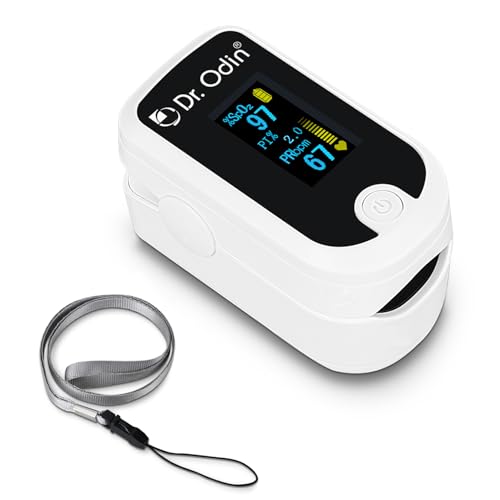 Image of Dr. Odin Pulse Oximeter Fingertip +PI FS20E, Oxygen & Pulse Rate Monitor, CE & ISO Certified, Audible & Visual Alarm, OLED Display (White & Black)