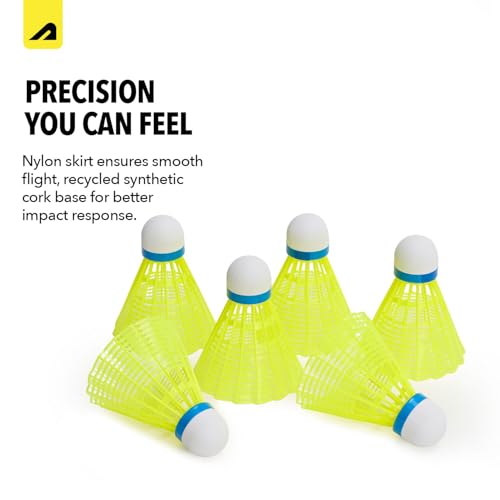 Image of Boldfit Badminton Shuttlecock Set 6pcs High Durability Badminton Nylon Shuttle with Natural Wood Cork Base Ideal for Daily Practice for Beginners & Players Rally 200 Yellow (Pack of 6)