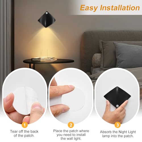 Image of Motion Sensor Night Light, Battery Operated Wall Sconces, 60 Lumen 3 Modes Motion Sensor, 3000K Warm Yellow Magnetic Wall Light for Stairs Bedroom Hallway 1Pcs