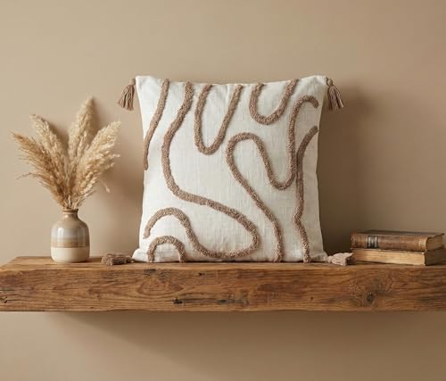 Image of Furnistitchs Handmade Cotton Bohemian Home Decor Cushion Cover 24x24 inches / 60x60 cms - Boho Chic Couch Sofa Throw Living Room Bedroom Cushions (1, Brown Thread)