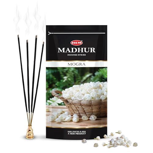 Image of Hem Madhur Mogra Incense Sticks - Pack of 3 | Premium Agarbatti in Resealable Zip Pouch for Puja, Meditation & Home Freshness | Soothing Floral Aroma | Burns 35-40 Min | Approx. 300 Sticks