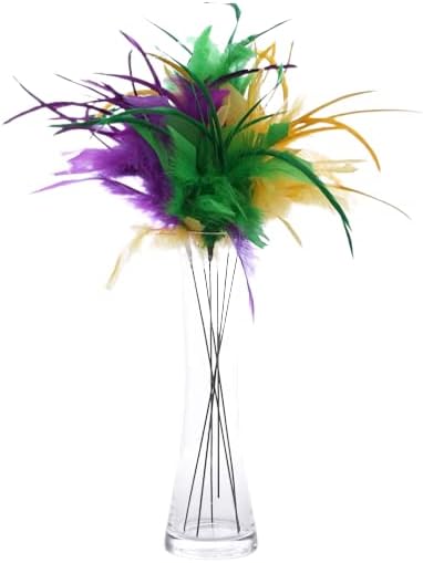 Factory Direct Craft Pack of 18 Mardi Gras Dyed Fluffy Natural Feather Picks for Decorating Mardi Gras Centerpieces, and More (Size: 14" L)