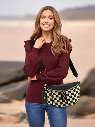 Image of 2 Pcs Checkered Crossbody Bags for Women Bum Bag Checkered Cross Body Sling Backpack Hobo Satchels Shoulder Wallet Purses