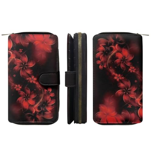 Image of COEQINE Ladies Wallets Pink Leopard Heart Black Printed Leather Phone Long Clutch Purses Check Coin Change Holder