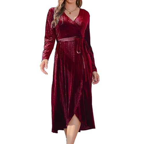 Robe midi rouge en V fendue chic pour vos soirées semi-formelles et cocktails