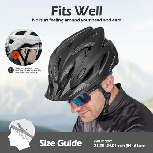 Image of Odoland Adult Bike Helmet with Cycling Sunglasses Set for Men & Women | Safety Certified Bicycle Helmet, UV Protection Glasses, Adjustable Dial for Mountain, Urban, Skating, Road, City Commuting