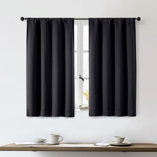 OWENIE Sally Blackout Curtains 36 Inch Length 2 Panels Set Half Small Window Short Kitchen Cafe Curtains Tiers for Bedroom Bathroom Kitchen Living Room 2 Pcs Each W40 x L36 Inch Black