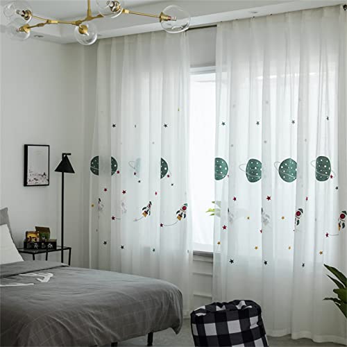 KEKUYA Cortinas Salon Moderna, Cortinas Dormitorio Visillos Translúcida Poliéster con Ojales, Planeta de Dibujos Animados,para Cocina/Dormitorio/Comedor,1 Piezas 270x240cm