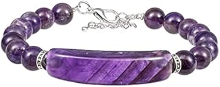 Nupuyai Crystal Beads Bracelet for Women, Energy Healing Stone Round Beads Adjustable Bracelet with Tube Stone Charm