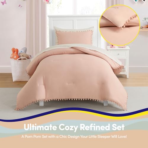 Image of Kids Comforter Set Twin Size - Bed in a Bag with Sheets, Pillowcases & Shams - Soft Stylish Pom Pom Bedding - All Season Girls Bed Set