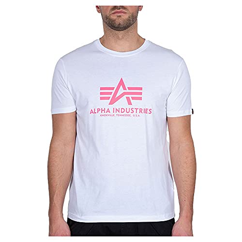 Alpha Industries Basic T-Shirt Neon Print T-Shirt für Herren White/Neon Pink – Ansicht 1