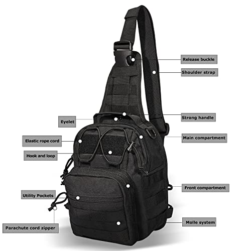 Yakeda Tactical Edc Backpack Military Sling Backpack Shoulder Bag For Travel,Outdoor,Hiking, (Black) #TOP1