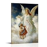 Leinwand-Kunst, Schutzengel auf Wolke, Wanddekoration, Schutzengel-Bild, Poster, Druck, Gemälde für Heimdekoration, Poster, 60 x 90 cm