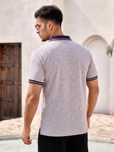 Image of TAGDO Men's Chain Jacquard Polo T Shirt | Half Sleeve | Comfortable Fit Wear | Stylish Casual Look | Breathable Feel |Modern Style | Easy Movement | Everyday Wear (Polo)