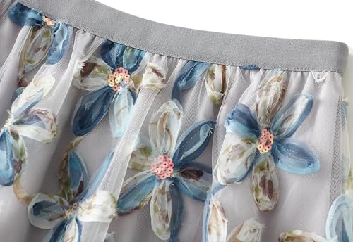 2025 Couture Floral Sequin Tulle Skirt Women's A-Line High Waist Pleated Maxi Skirts Luxury Spring Skirts2