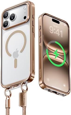 CASEKOO für iPhone 18 Pro Max / 17 Pro Max Hülle mit MagSafe, Roségold | 【Weltpremiere·Klappbügel】LinKOO Handyhülle für iPhone 18 Pro Max / 17 Pro Max mit Band, transparenter Rücks