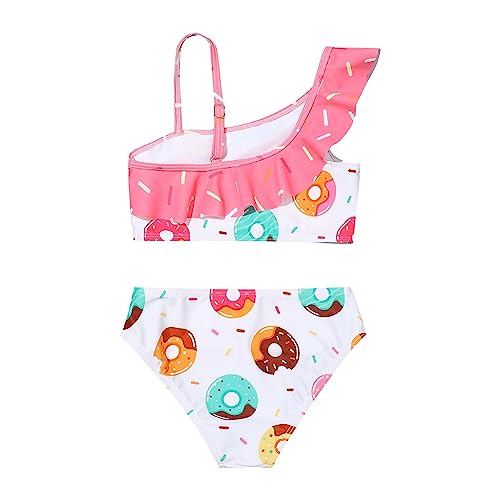 Girls One Shoulder Donut Pattern Ruffle Split Two Piece Swimsuit Spaghetti Strap Bathing Suit Summer Beach Swimwear2