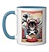 Kawaii Gamer Cat Ramen Retro Japanese Anime Aesthetic Ceramic Mug, Blue/White