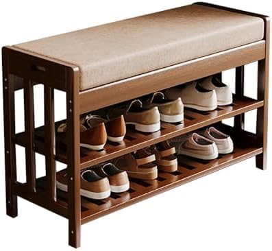 Banc à chaussures en bambou rembourré meuble d'entrée 80 kg