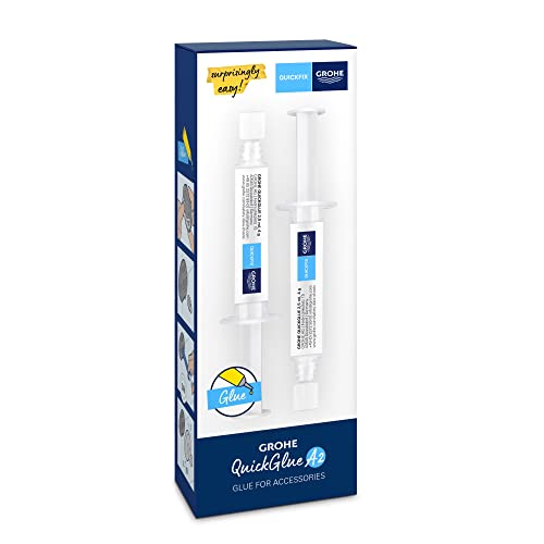 GROHE QuickGlue A2 - Contains 2 Syringes with Glue and 2 Adapters for GROHE QuickFix Bathroom Accessories for 2 Wall Mounting Plates, Curing Time 24 Hours, 41128000, grey