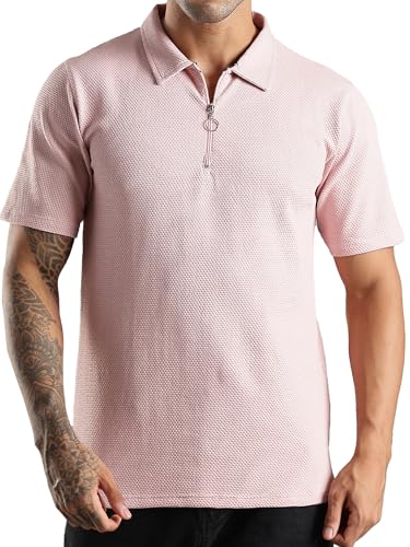 Image of fanideaz Mens Jacquard Tshirt Regular Fit Premium Collar t Shirts for Mens with Classic Style Polo Tshirts Shirts for Men Casual wear and Modern Zipper t Shirts for Men