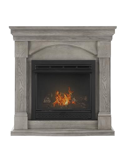 38 in. Dual Fuel Pewter Oak Vent Free Fireplace System 26,000 BTU