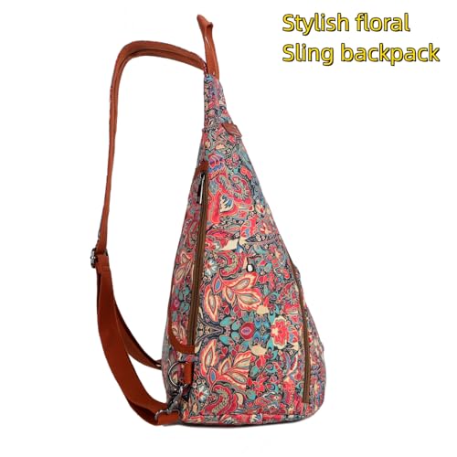 Image of Baosha Women Sling Bag Crossbody Backpack Purse Shoulder Casual Daypack Outdoor Stylish for Travel Hiking XB-10 (Red flower)