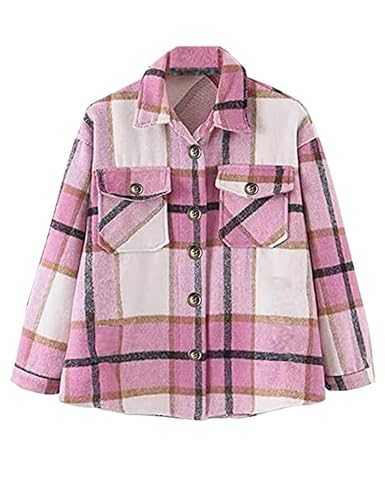 Image of Girls Flannel Plaid Button Down Long Sleeve Shirt Jacket Shackets