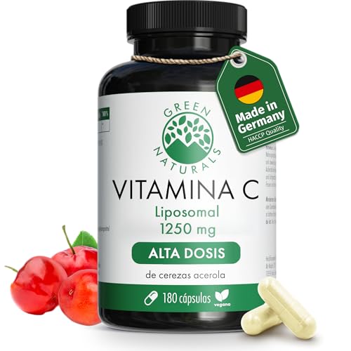 Vitamina C liposomal 1250mg - Importante: Máxima biodisponibilidad y absorción - 180 cápsulas veganas elaboradas con cerezas acerola - Green Naturals®