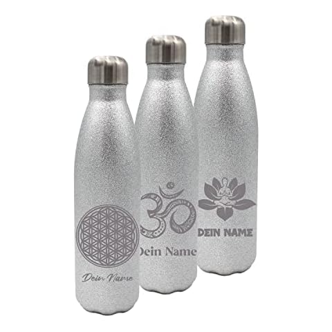 Generisch Trinkflasche Edelstahl personalisiert silber glitzer Cover