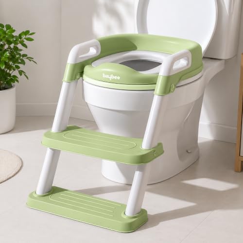 Image of Baybee Western Potty Seat for Kids | Baby Toilet Seat Chair with Ladder, Adjustable Step Height & Cushion Seat | Portable Potty Training Seat for 1-8 Years Child Boys Girls (Green)