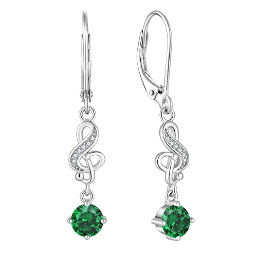 Lwsary Jewel Women Earrings,925 Sterling Silver Music May Created Emerald Color Leverback Dangle Earrings With 5A Cut 5A Cubic Zirconia #TOP3