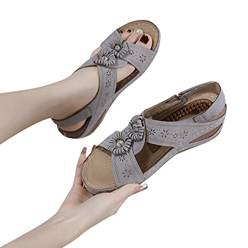 Orthopedic Sandals for Women,Summer Comfortable Walking Sandals with Arch Support,Embroidery Open Toe Wedges