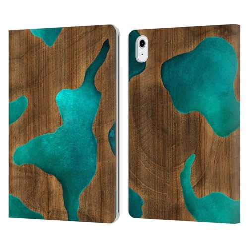 Head Case Designs Licenciado Oficialmente Alyn Spiller Aguamarina Madera y Resina Carcasa de Cuero Tipo Libro Compatible con Apple iPad Air 2020/2022