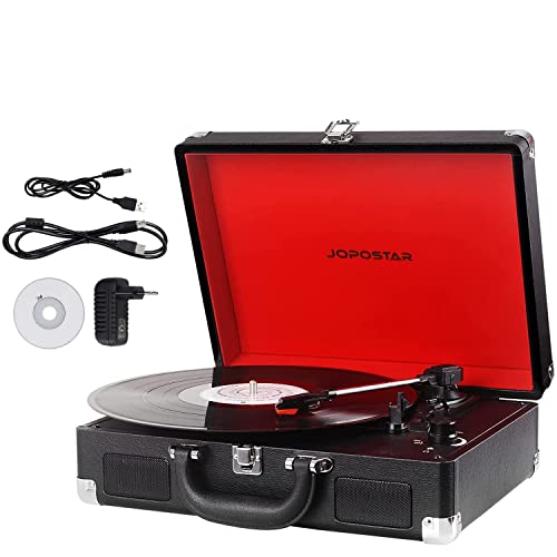 JORLAI Vintage Turntable Record Player 33 45 78RPM Portable Suitcase Bluetooth PC Recoding Vinyl Player Rechargeable Battery Stereo Speakers Headphone (Black) JORLAI Vintage Turntable Record Player 33 45 78RPM Portable Suitcase Bluetooth PC Recoding Vinyl Player Rechargeable Battery Stereo Speakers Headphone (Black)