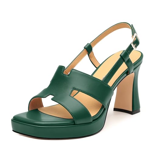 Image of ROSERWISH Womens Platform Heeled Sandals, Open Square Toe Chunky Heels, Strappy Sandals for Women, Leather Insole Dress Shoes for Prom Weeding Bride Party 3.5 inch