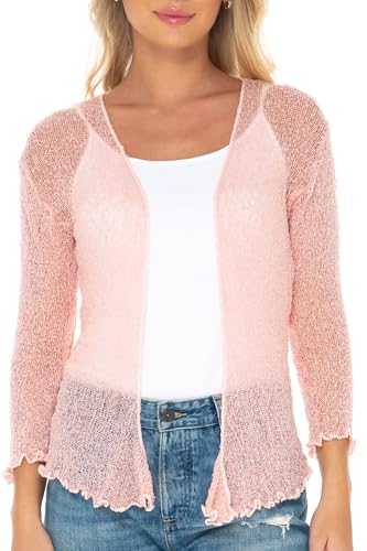 Shu-Shi Womens Sheer Shrug Tie Top Cardigan Lightweight Knit One Size 2-12 (Dusty Pink)
